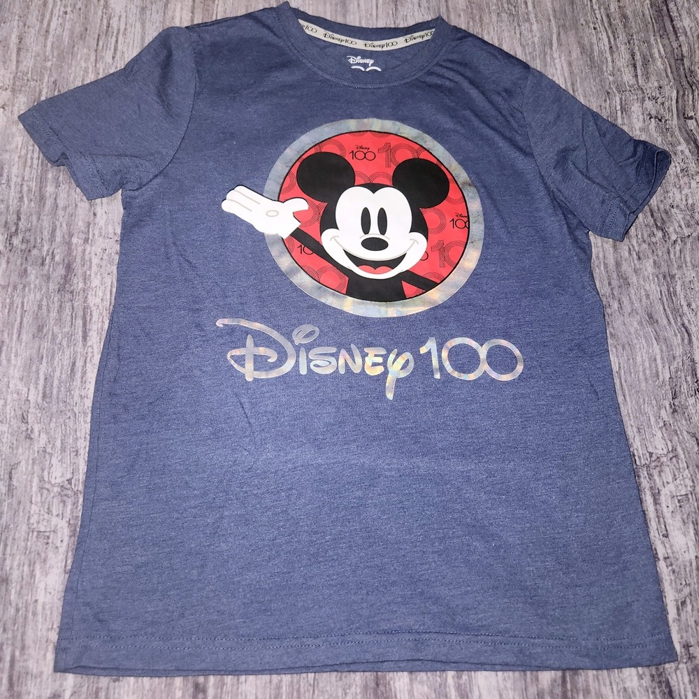 Disney‎ 100 Years of Wonder Mickey Mouse Graphic T-Shirt Kids Size L 10/12 Blue